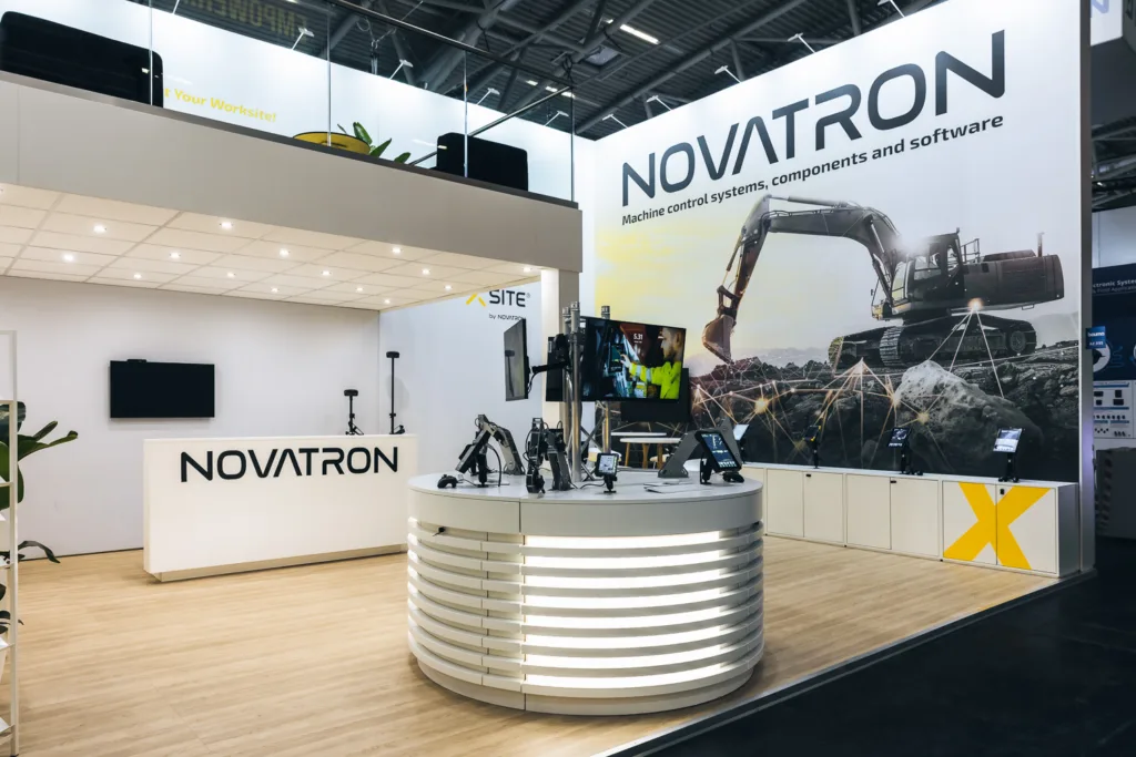 Carbon neutral stand and demo table built for Novatron for Bauma by Messeforum Oy.